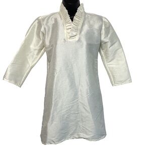 Haley‎ And The Hound Indian Wedding Inspired Ivory Tunic Dress XS Ruffle Satin